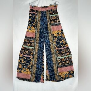 Bohemian Jaase Palazzo Pants Wide Leg Floral Flowy Pull On Artsy Sz M